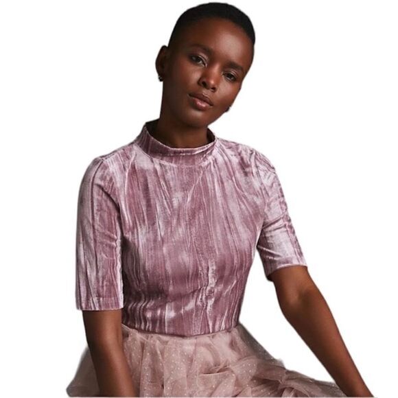 Pilcro Tops - Anthropologie Pilcro Velveteen Mock-Neck Top Pink